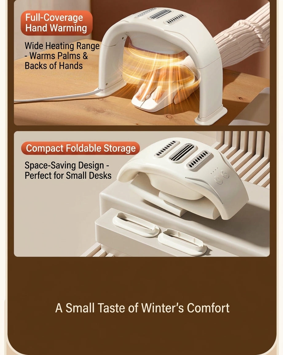 Foldable Desk Hand Warmer – 3-Level PTC Ceramic Heater for Keyboard & Mouse