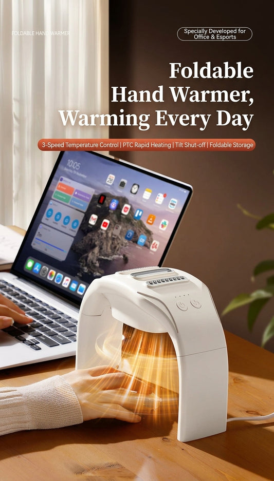 Foldable Desk Hand Warmer – 3-Level PTC Ceramic Heater for Keyboard & Mouse